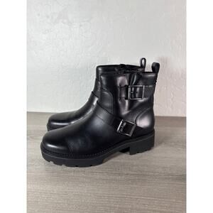 Vionic Women's Folsom Ankle Moto Black Leather Boots Water Resistant Size 7.5